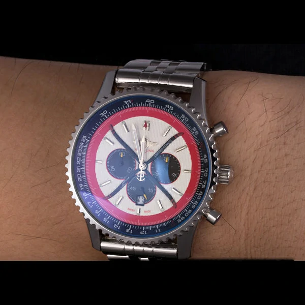 Breitling Certifie Polished Silver Stainless Steel Strap Beige Dial Chronograph new59081