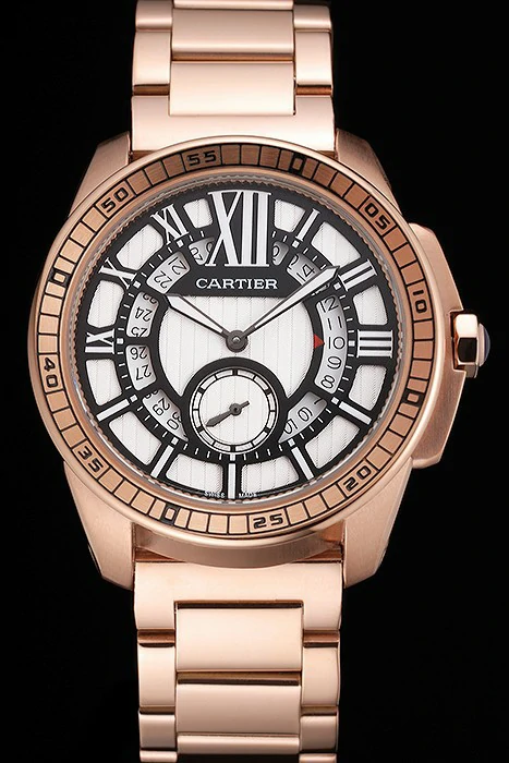Cartier Calibre De Cartier Small Seconds Black And White Dial Rose Gold Case And Bracelet new122916