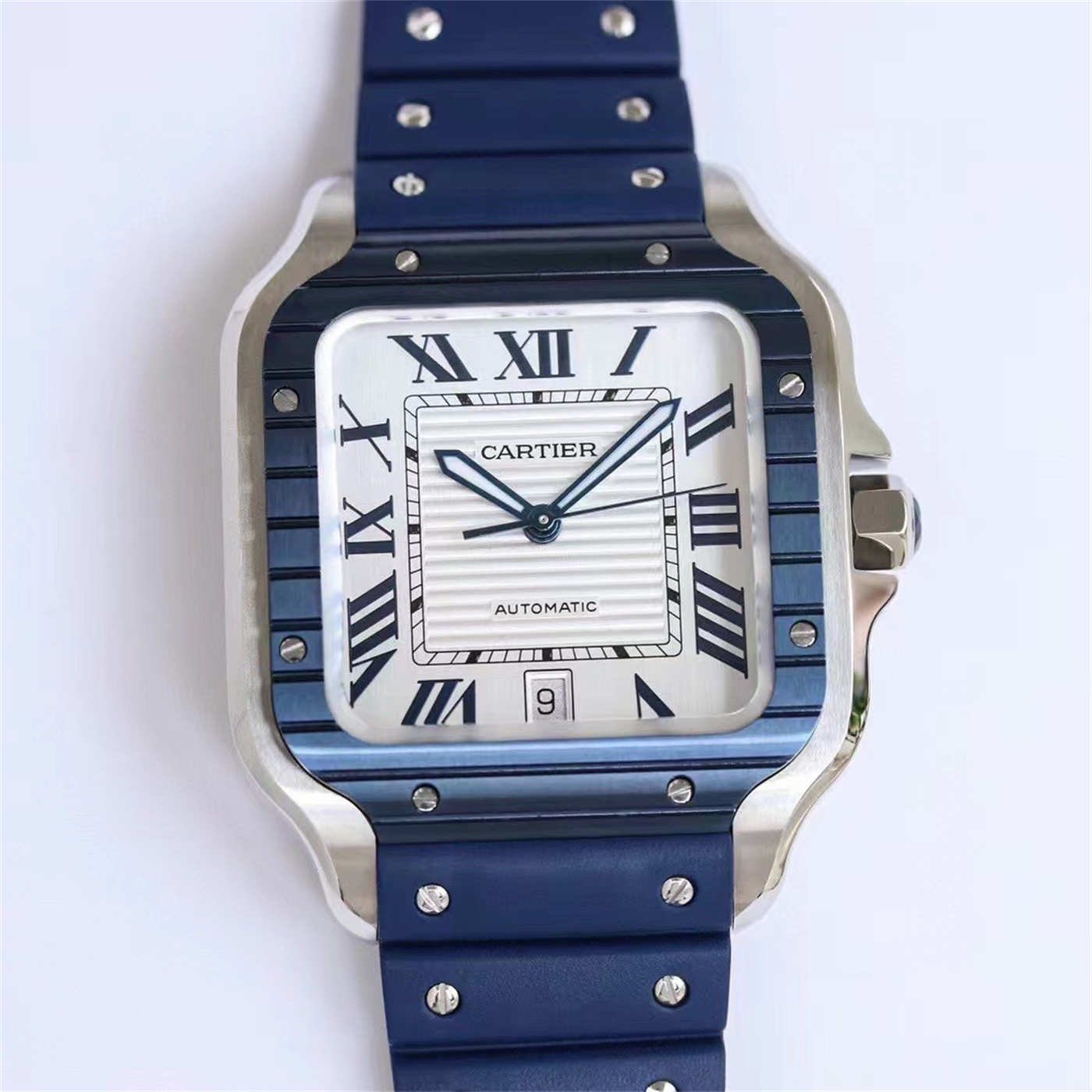Cartier Santos Blue Rubber Strap Replica (WSSA0047) – GF Factory