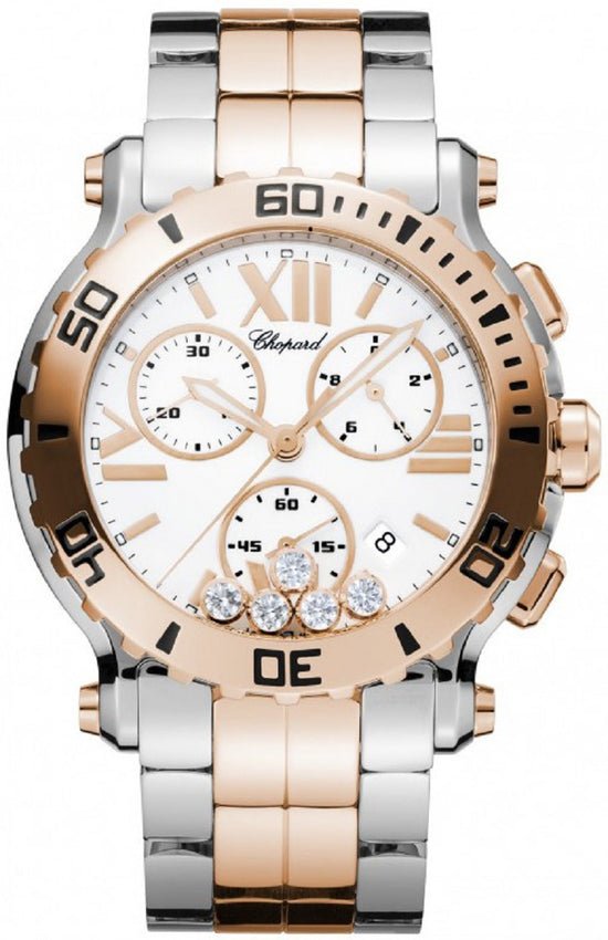 Chopard Replica Watch Happy Sport Chronograph, Stainless Steel and 18k Rose Gold, 5 floating diamonds, 42mm, 288499-6002