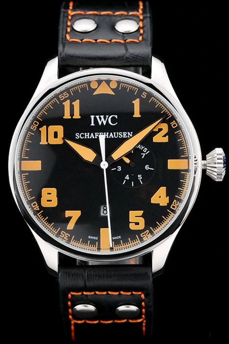 IWC Big Pilot 45mm Black And Orange Dial Black Leather Bracelet new96012