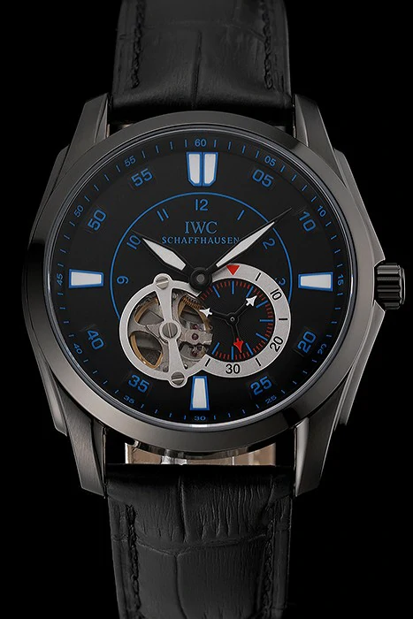 IWC Pilot's Watch Black Dial With Blue Marking Black Plated Stainless Steel Case Black Leather Strap new123568