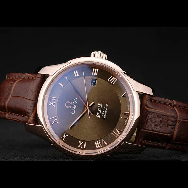 Omega DeVille Rose Gold Bezel Roman Numbers Brown Dial new58986