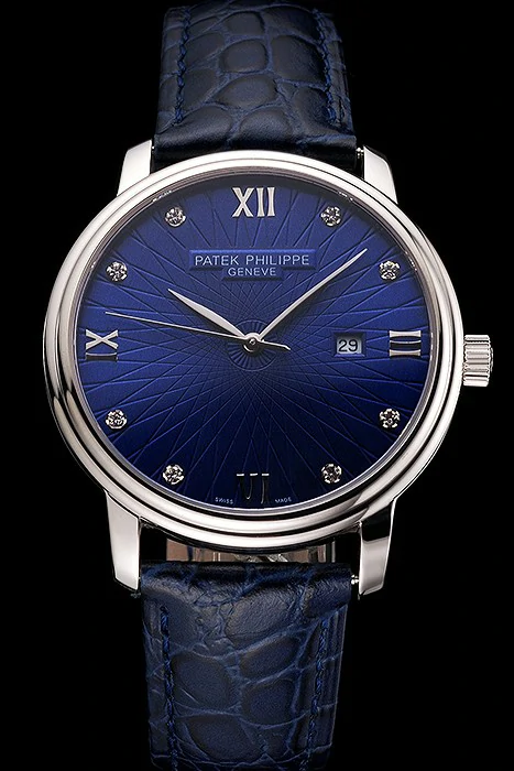 Patek Philippe Calatrava Date Blue Dial Stainless Steel Case Blue Leather Strap new121950
