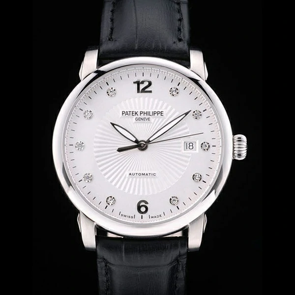 Patek Philippe Calatrava Polished Bezel White Dial Black Leather Strap new59020