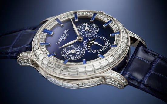 Patek Philippe Replica Watch Grand Complication, Platinum set with baguette diamonds and sapphires, 42mm, 5374/300P-001