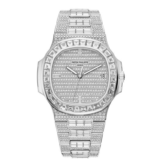 Patek Philippe Replica Watch Nautilus Date, Sweep Seconds Watch, 18k White Gold and 1,343 diamonds: ~18.73 ct., 40mm, 5719/10G-010