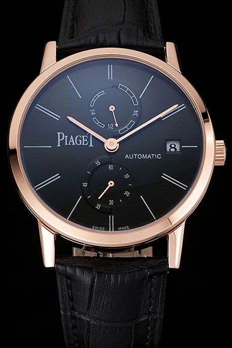 Piaget Altiplano Date Black Dial Rose Gold Case Black Leather Strap new123377