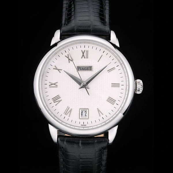 Piaget Traditional White Checkered Dial Black Leather Strap new58997