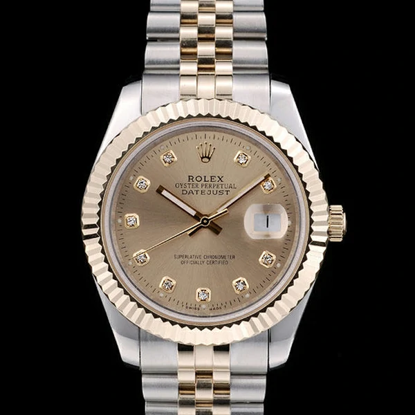 Rolex DateJust Gold Stainless Steel Ribbed Bezel Goldish Dial new58924