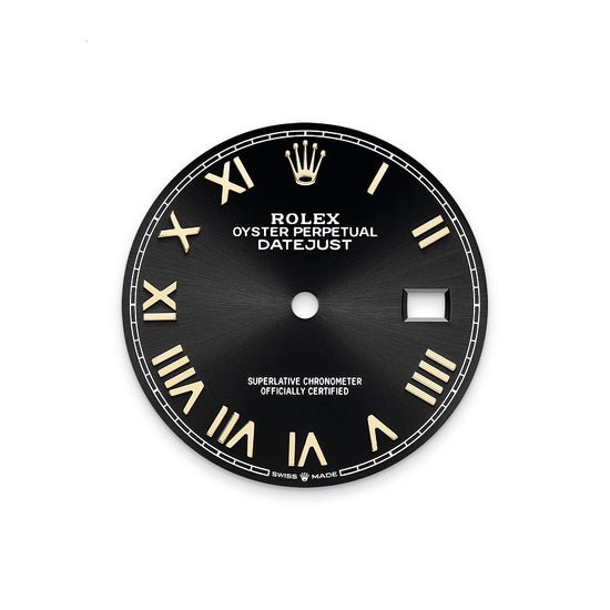 Rolex Replica Watch Datejust 36, Oystersteel and 18k Yellow Gold, Bright black sunray Roman dial, Diamond-set bezel Jubilee, 126283RBR-0041