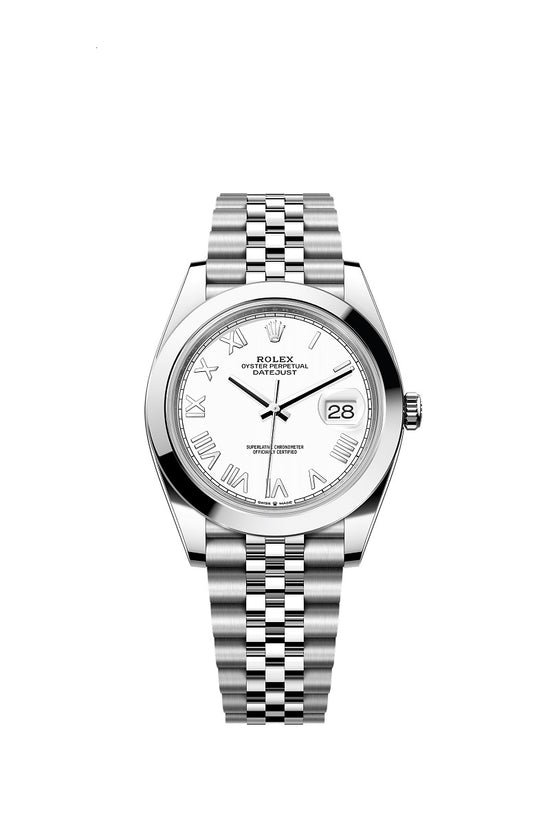 Rolex Replica Watch Datejust 41, Oystersteel, Intense white Roman dial, Smooth Jubilee, 126300-0028