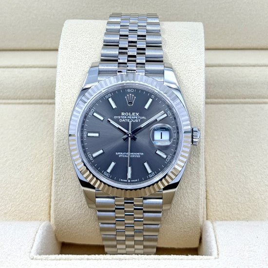 Rolex Replica Watch Datejust 41, Stainless Steel and 18k White Gold, 41mm, Slate dial, Jubilee, 126334-0014