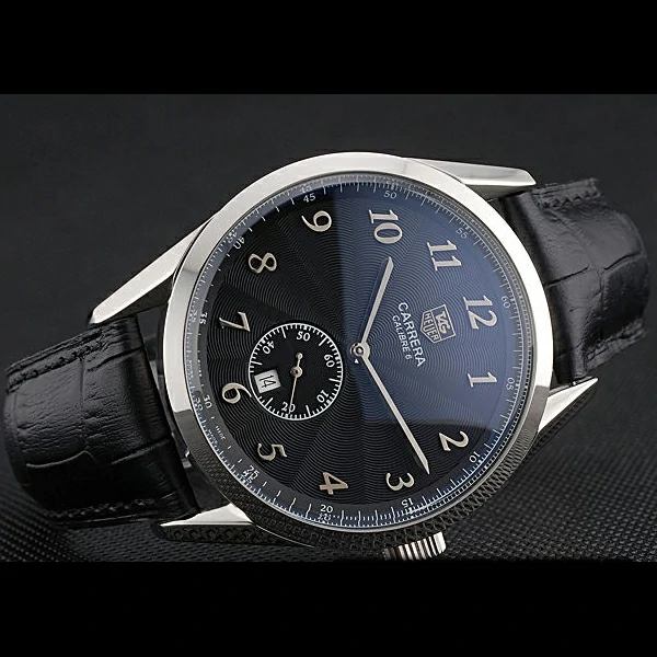 Tag Heuer Carerra Calibre 6 Black Dial Stainless Steel Bezel Black Leather Band new60060